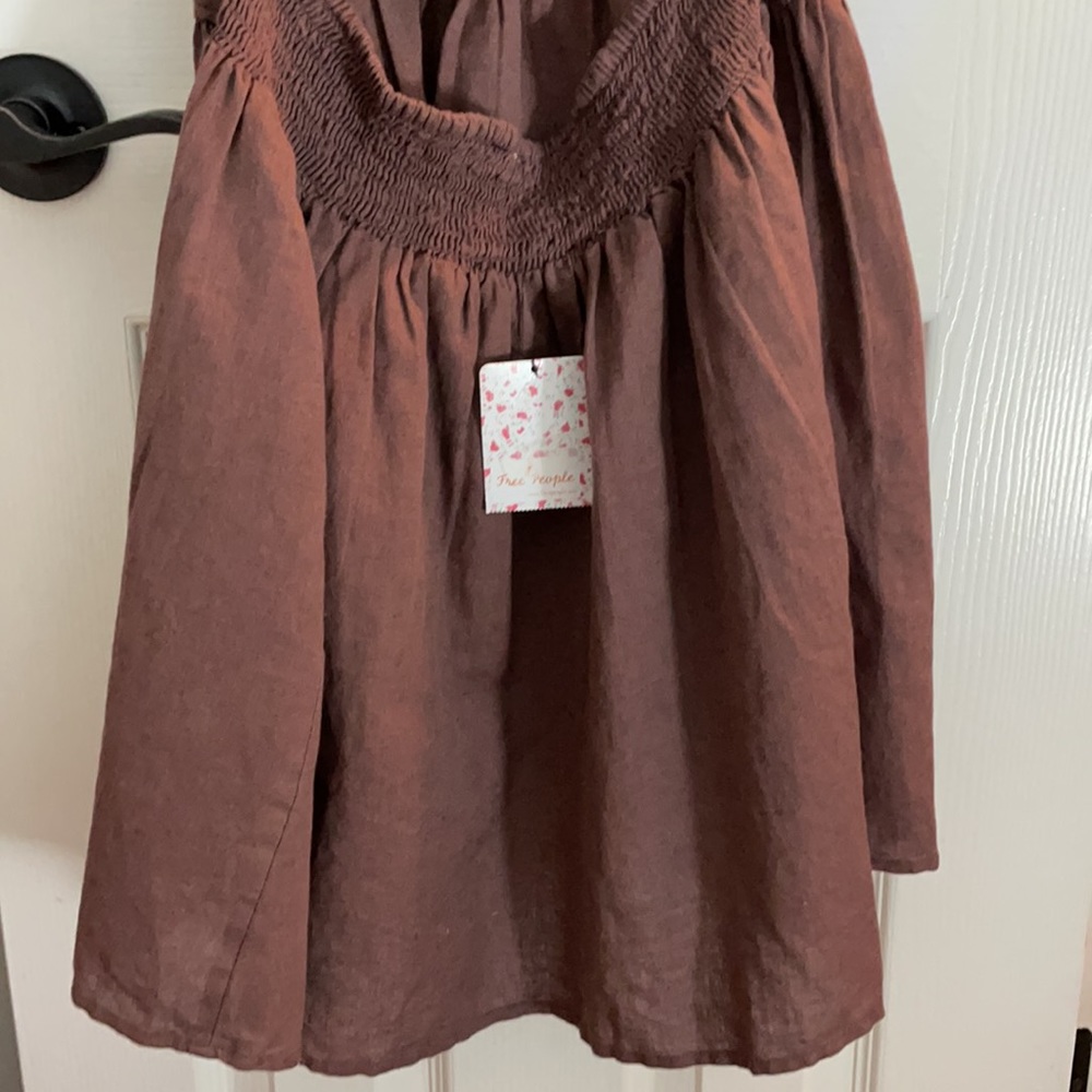Free People Collette Linen Blend brown mini dressL - Picture 7 of 10